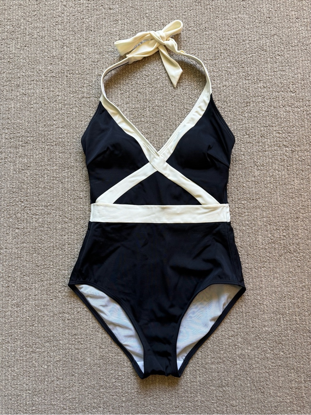 Boden Black One-Piece Swimsuit with Cream Trimmed Halter
